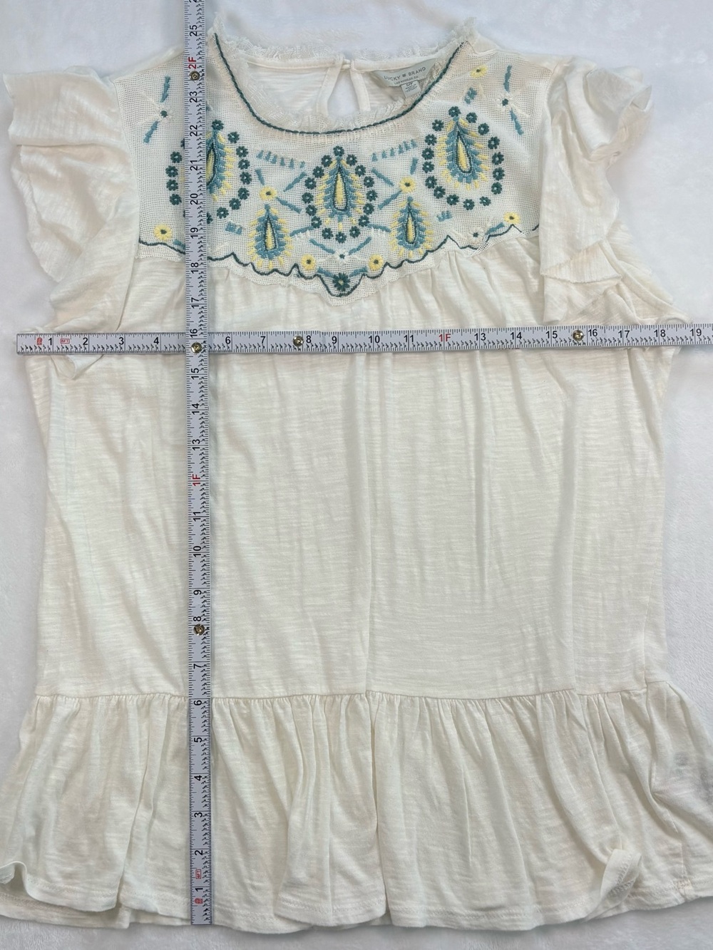 NWT Lucky Brand Embroidered Peasant Top White Flutter Sleeve Boho Small - Picture 8 of 8